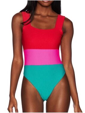 Beach Riot Colorblock One-Piece Swimsuit - Red, Pink & Teal